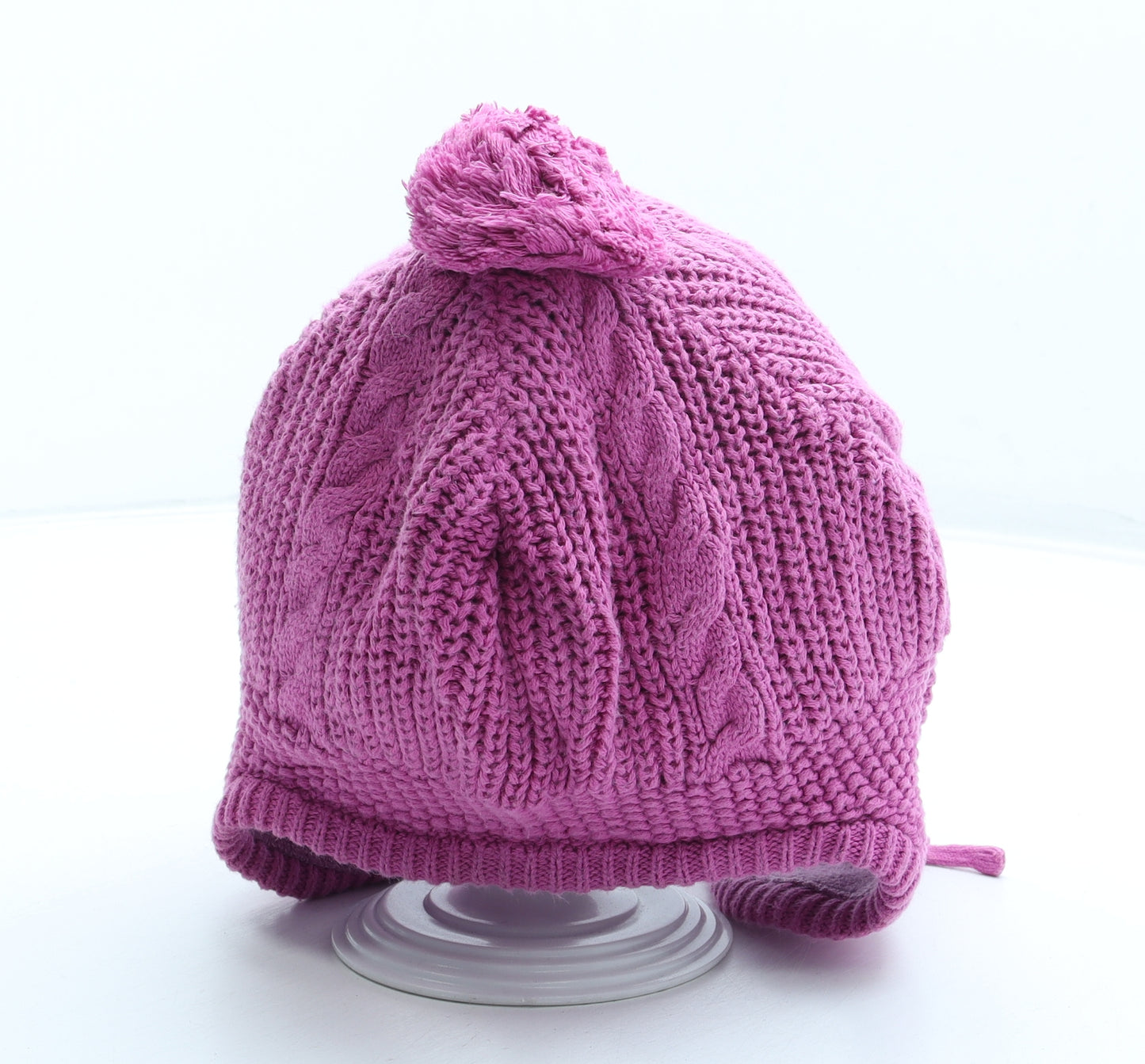 JoJo Maman Bébé Girls Pink Acrylic Bobble Hat Size S - Size 3-6 Years