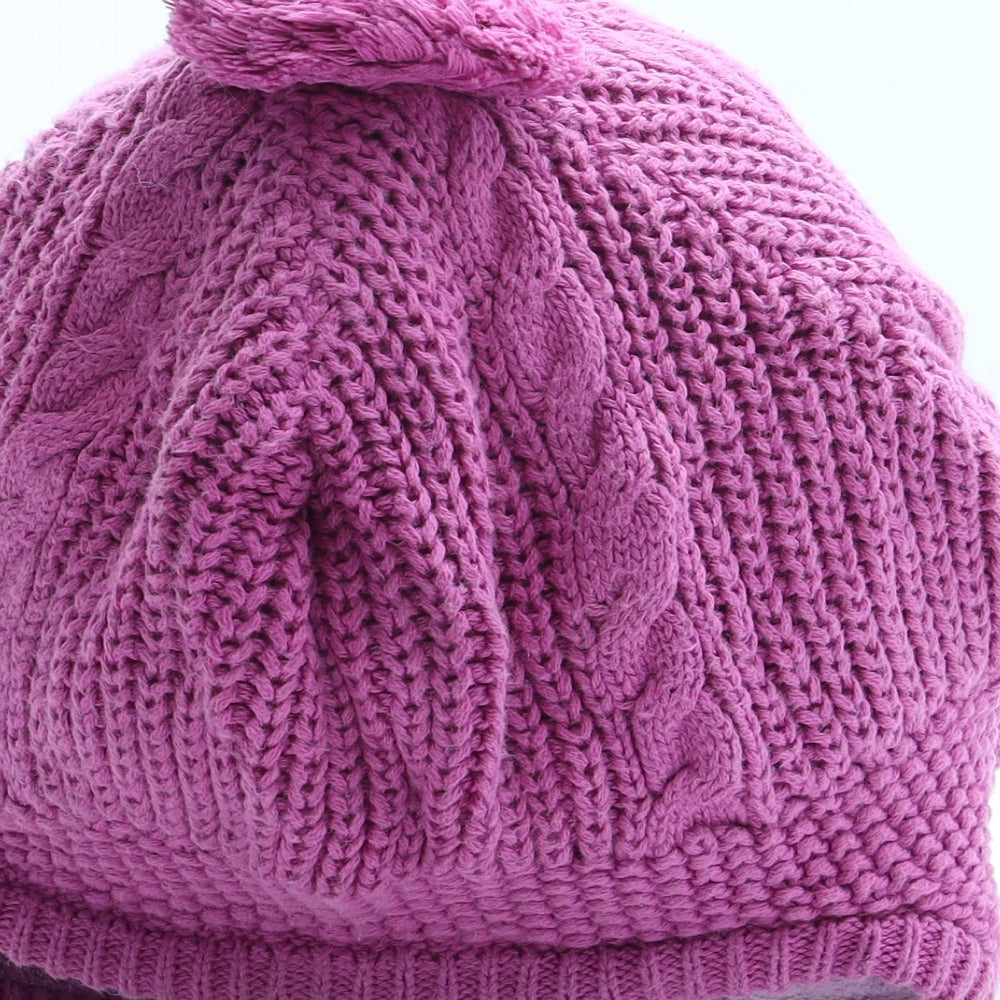 JoJo Maman Bébé Girls Pink Acrylic Bobble Hat Size S - Size 3-6 Years