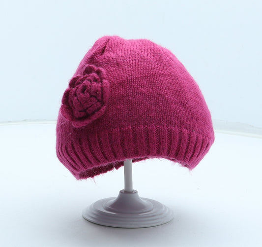 Matalan Girls Pink Acrylic Beanie Size S - Flower Detail Size 6-7 Years