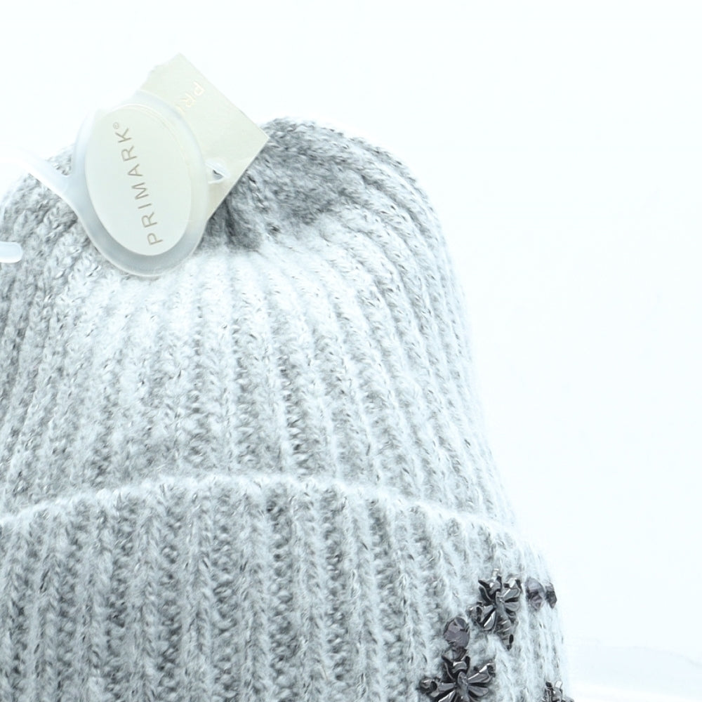 Primark Womens Grey Acrylic Bobble Hat One Size - Bee