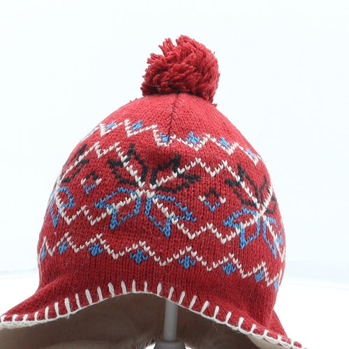 Preworn Girls Red Fair Isle Acrylic Bobble Hat Size S