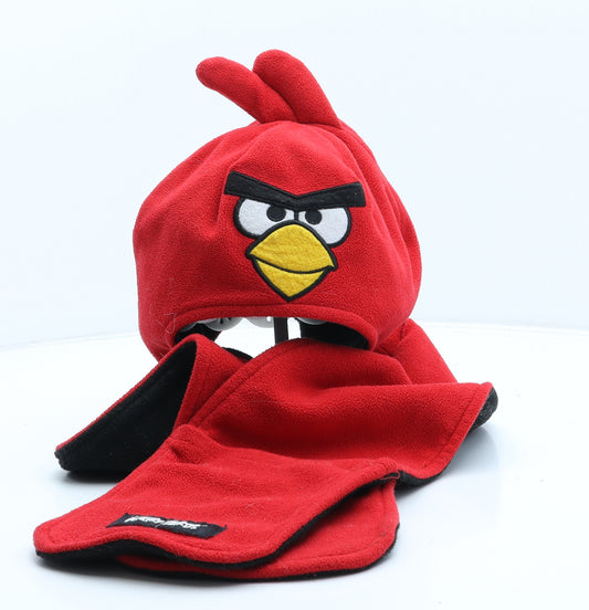 George Boys Red Polyester Winter Hat One Size - Angry Birds. With Mittens. UK Size 4-8 Years