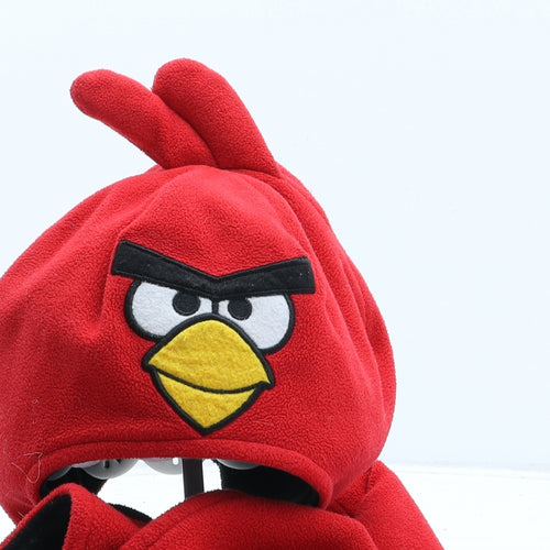 George Boys Red Polyester Winter Hat One Size - Angry Birds. With Mittens. UK Size 4-8 Years