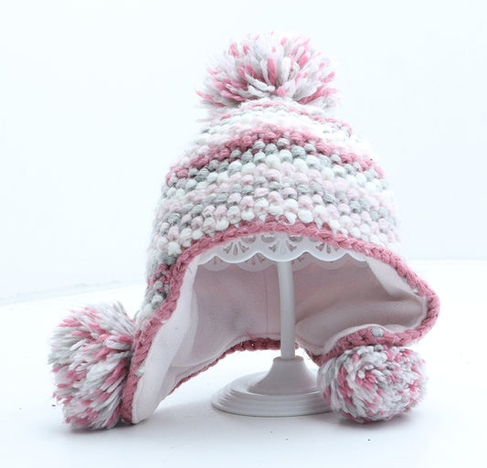 NEXT Girls Pink Striped Acrylic Winter Hat One Size - UK Size 3-9 Months