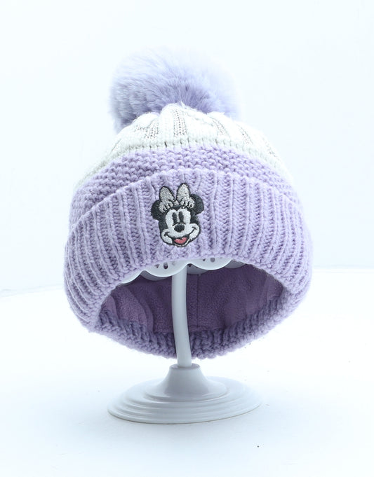 Minnie Mouse Girls Purple Acrylic Bobble Hat One Size - Minnie Mouse