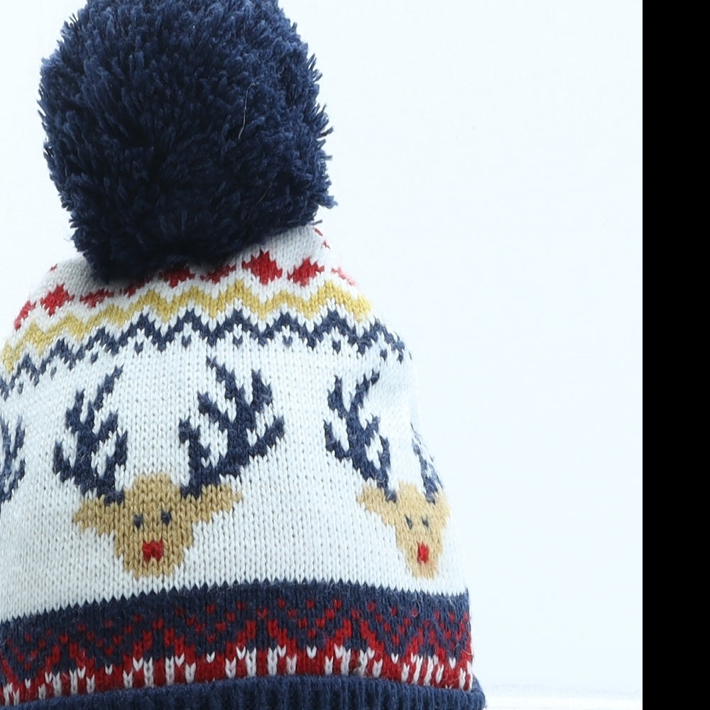 F&F Boys Multicoloured Fair Isle Acrylic Bobble Hat One Size - Christmas Reindeer