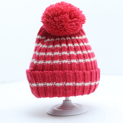 Preworn Girls Pink Acrylic Bobble Hat One Size - UK Size 3-6 Years