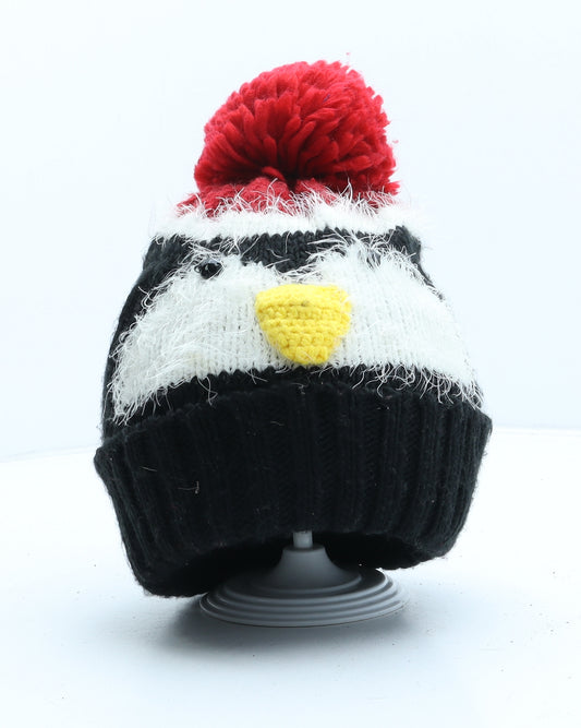 Preworn Womens Black Acrylic Bobble Hat One Size - Penguin