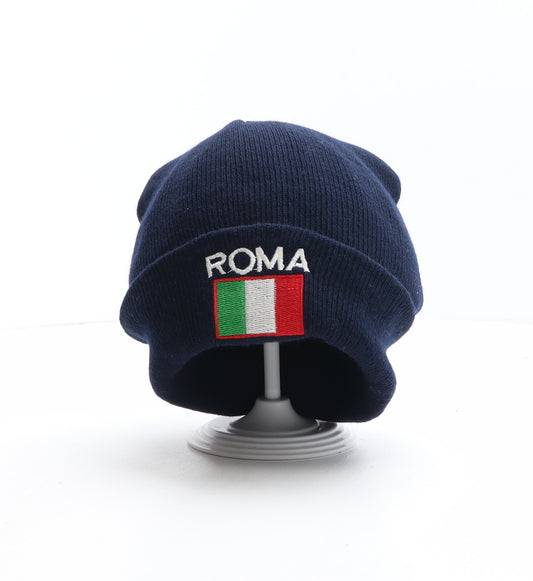Preworn Mens Blue Acrylic Beanie One Size - Roma, Italy, Italian Flag