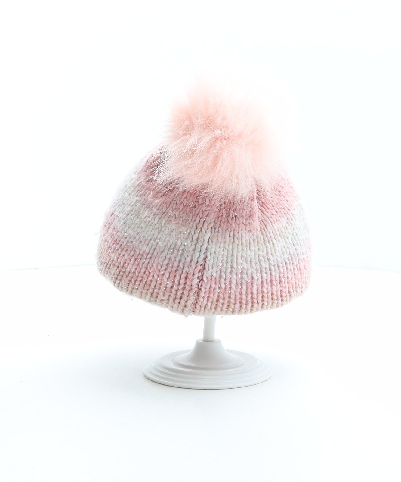 Matalan Girls Pink Acrylic Bobble Hat One Size - Size 2-4 years