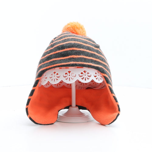 Marks and Spencer Girls Multicoloured Striped Acrylic Winter Hat One Size - Size 18-36 months, Pom Pom