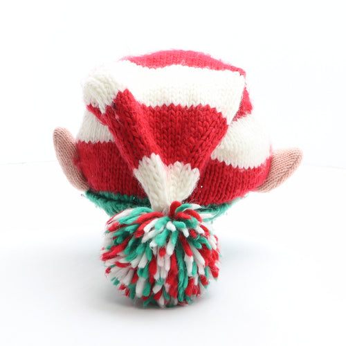 Preworn Mens Multicoloured Striped Acrylic Beanie One Size - Elf Hat, Christmas, Pom Pom