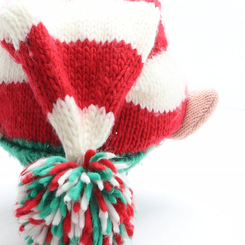 Preworn Mens Multicoloured Striped Acrylic Beanie One Size - Elf Hat, Christmas, Pom Pom