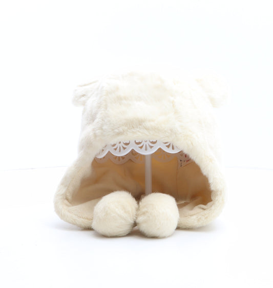 Nutmeg Girls Beige Acrylic Winter Hat One Size - Size 7-10 years, Ears Design, Pom Poms