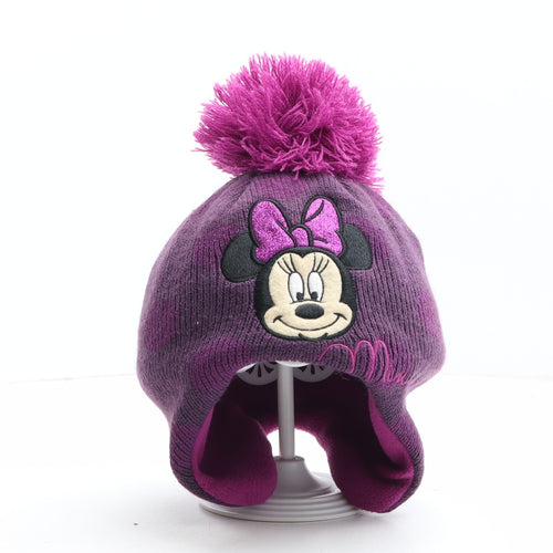 Disney Girls Purple Spotted Acrylic Winter Hat One Size - Size 2-4 years, Disney, Minnie Mouse