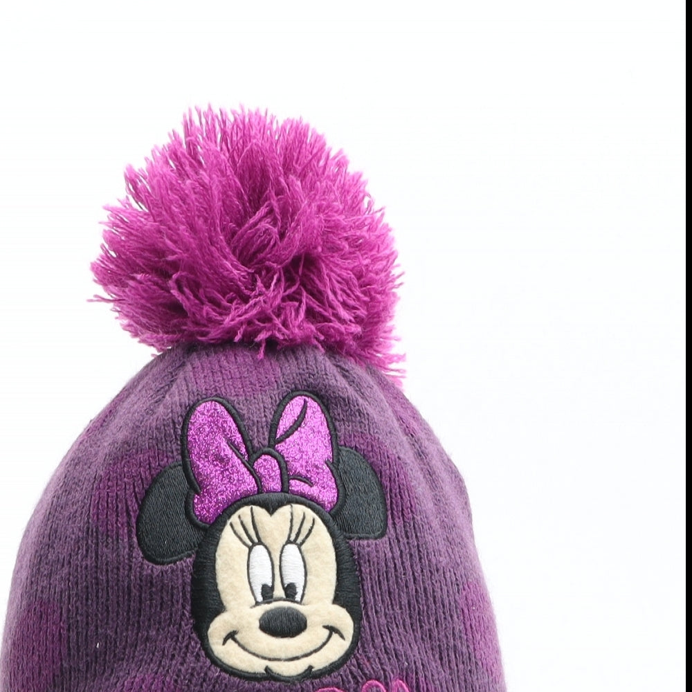 Disney Girls Purple Spotted Acrylic Winter Hat One Size - Size 2-4 years, Disney, Minnie Mouse