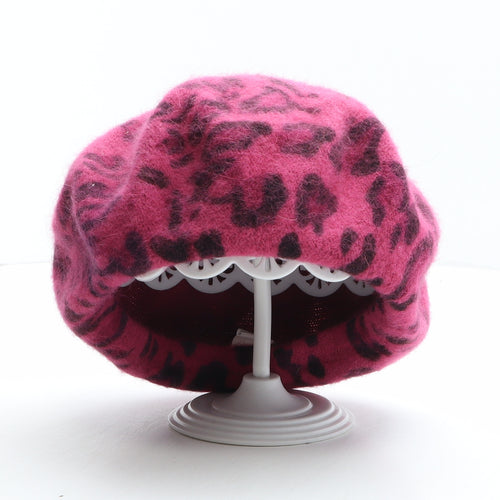 Atmosphere Womens Pink Animal Print Polyamide Beret One Size - Leopard Print