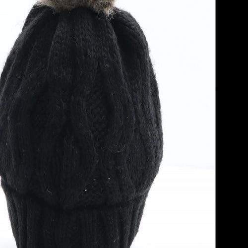 H&M Womens Black Acrylic Bobble Hat One Size