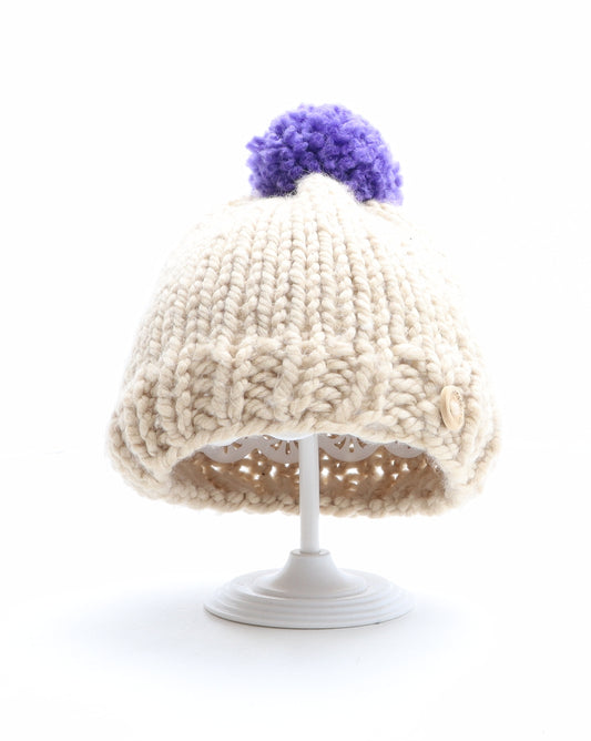 Handmade with love Girls Beige Acrylic Bobble Hat One Size