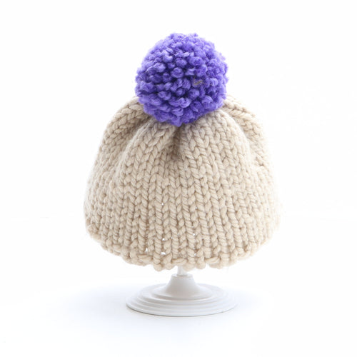 Handmade with love Girls Beige Acrylic Bobble Hat One Size