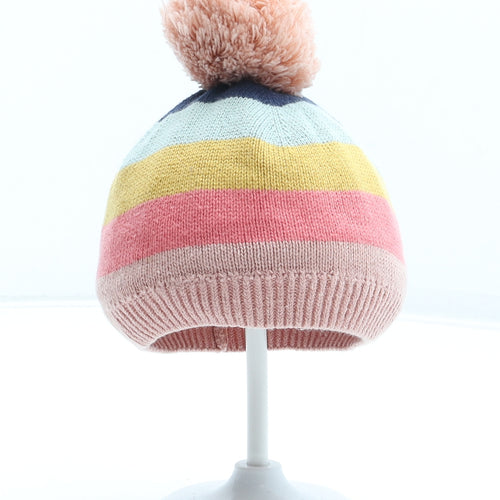 F&F Girls Multicoloured Striped 100% Cotton Bobble Hat One Size