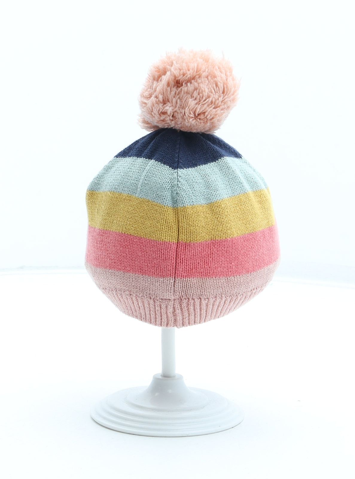 F&F Girls Multicoloured Striped 100% Cotton Bobble Hat One Size