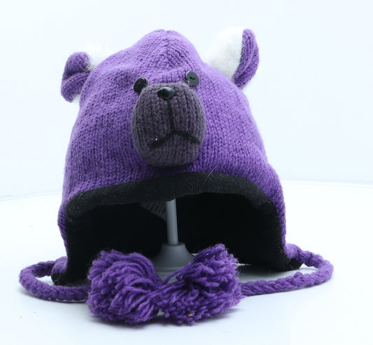 Black Yak Girls Purple Acrylic Winter Hat One Size - Bear