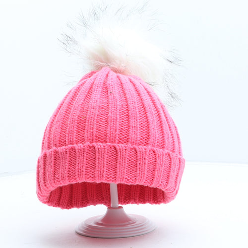 Preworn Girls Pink Acrylic Bobble Hat One Size