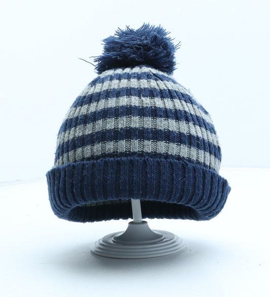 NEXT Boys Blue Striped Acrylic Bobble Hat One Size - UK Size 3-6 Years
