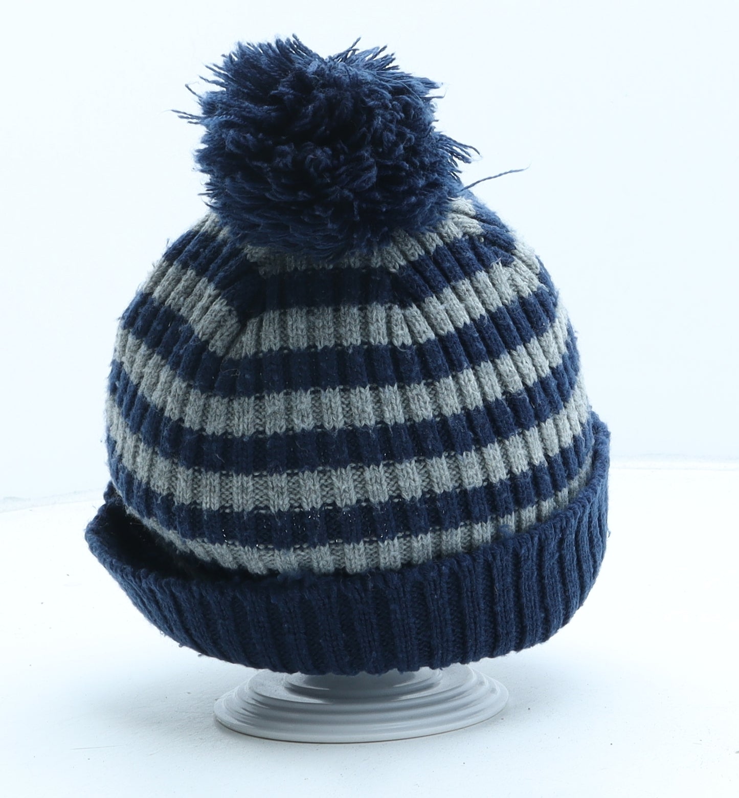 NEXT Boys Blue Striped Acrylic Bobble Hat One Size - UK Size 3-6 Years