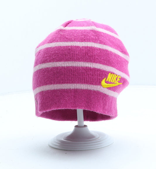 Nike Girls Pink Striped Acrylic Beanie One Size