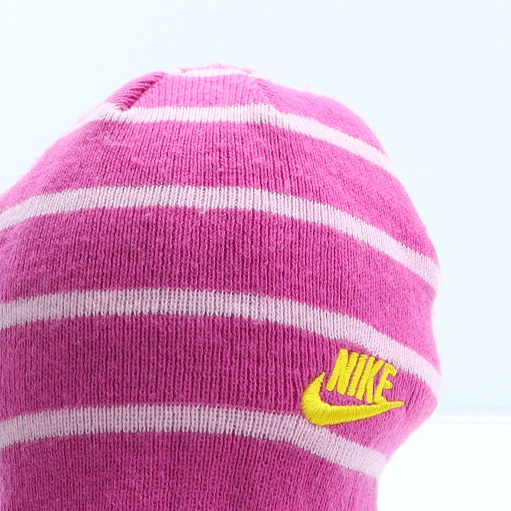 Nike Girls Pink Striped Acrylic Beanie One Size