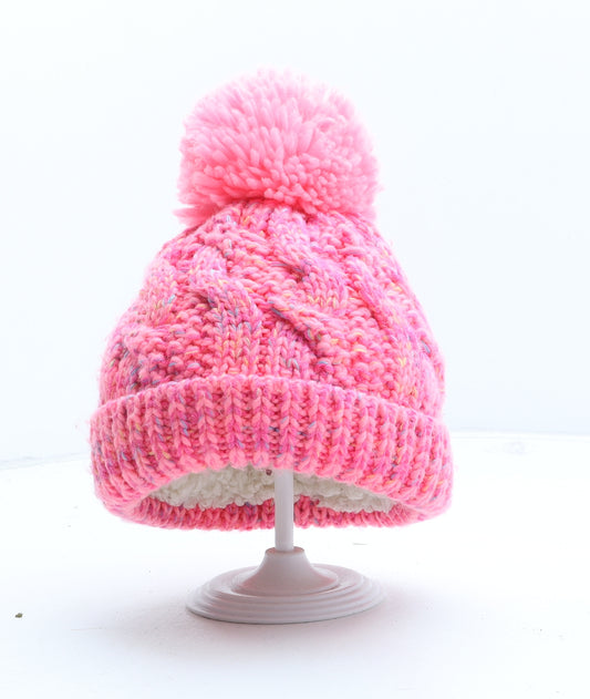 NEXT Girls Pink Acrylic Bobble Hat One Size - UK Size 3-4 Years