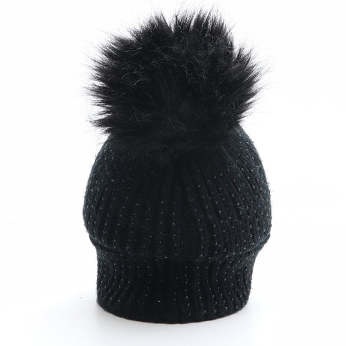Preworn Womens Black Acrylic Bobble Hat One Size