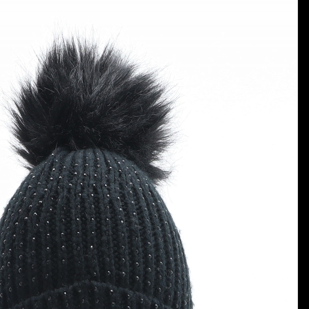 Preworn Womens Black Acrylic Bobble Hat One Size