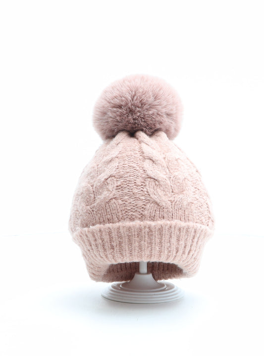 F&F Womens Pink Acrylic Bobble Hat One Size