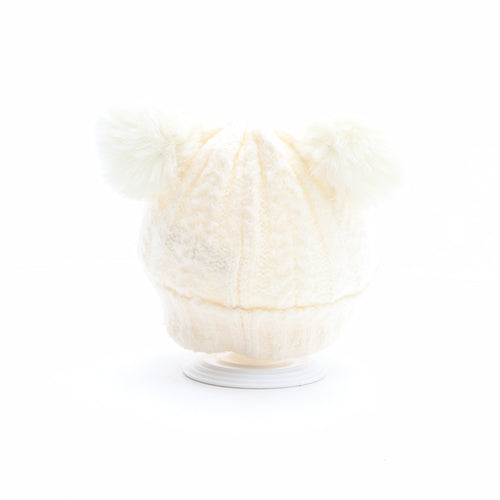 F&F Girls Ivory Polyester Bobble Hat One Size - Size 7-10 years