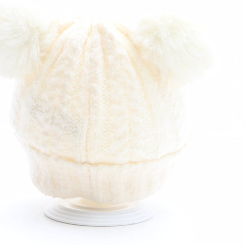F&F Girls Ivory Polyester Bobble Hat One Size - Size 7-10 years