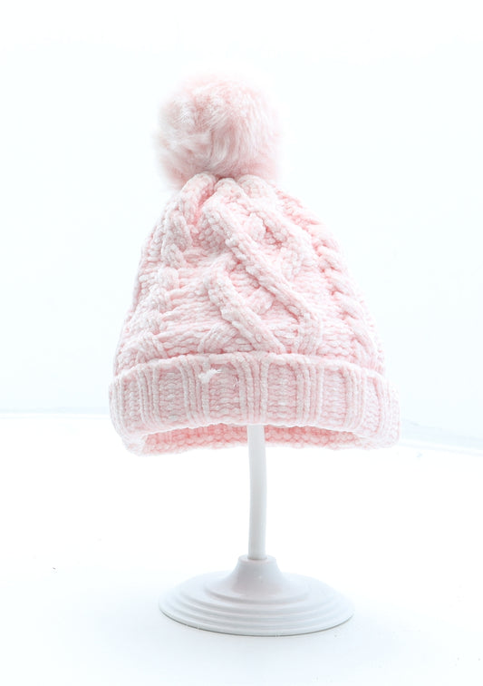F&F Girls Pink Polyester Bobble Hat Size S - Size 6-12 Months