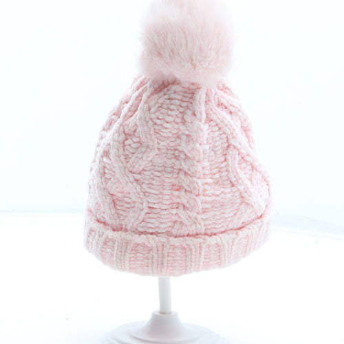 F&F Girls Pink Polyester Bobble Hat Size S - Size 6-12 Months