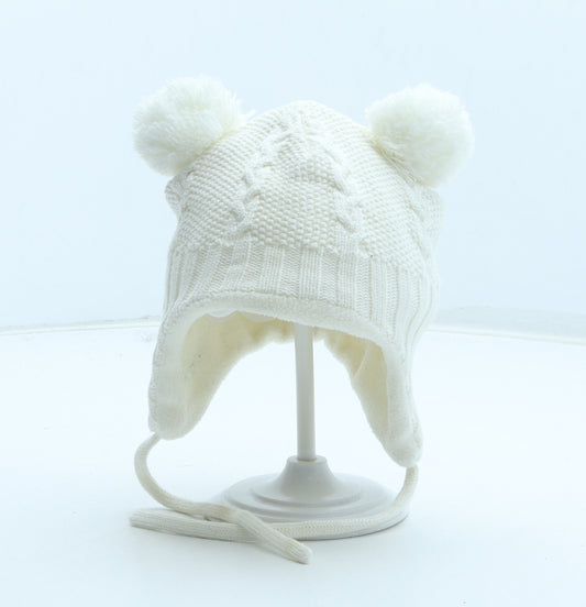 H&M Girls White 100% Cotton Bobble Hat Size S - Size 2-6 Months