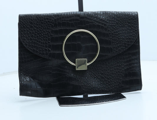 Marks and Spencer Womens Black Polyurethane Clutch Size Medium - Croc Texture