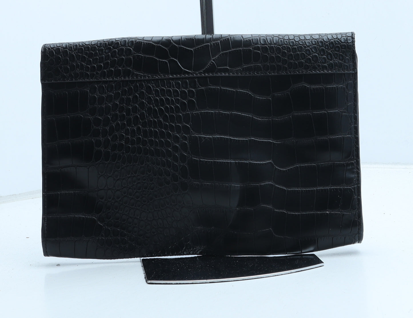 Marks and Spencer Womens Black Polyurethane Clutch Size Medium - Croc Texture