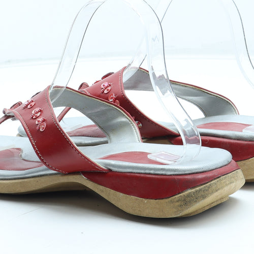 Preworn Womens Red Leather Slip On Sandal UK