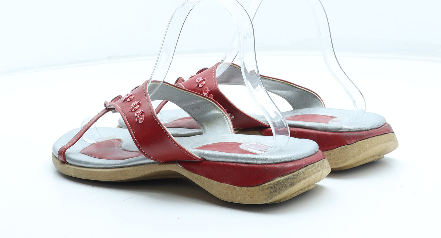 Preworn Womens Red Leather Slip On Sandal UK