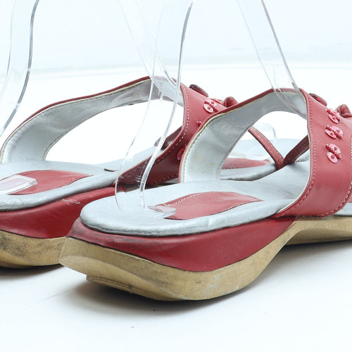 Preworn Womens Red Leather Slip On Sandal UK