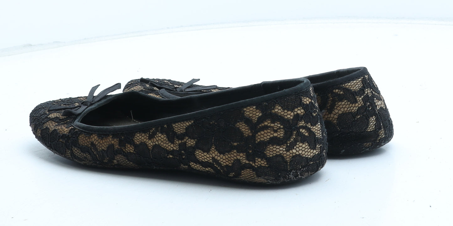 George Womens Black Floral Synthetic Ballet Flat UK