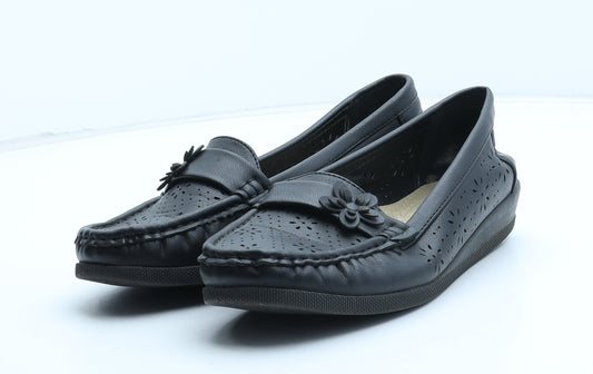Softlites Womens Black Floral Synthetic Loafer Casual UK - Flower Detail