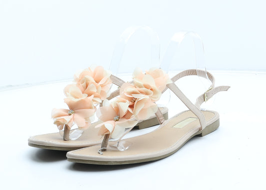 Atmosphere Womens Beige Synthetic Thong Sandal UK - Flower Detail