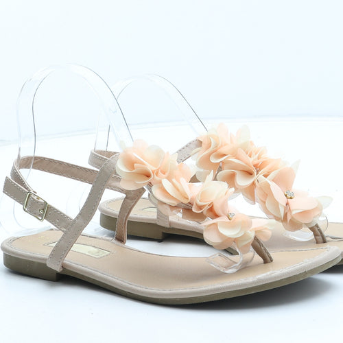 Atmosphere Womens Beige Synthetic Thong Sandal UK - Flower Detail